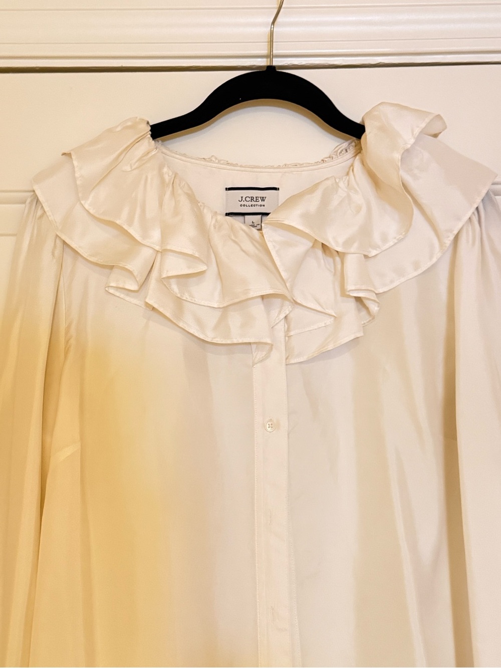 J. Crew Cream Ruffle Collar Button-Down Blouse